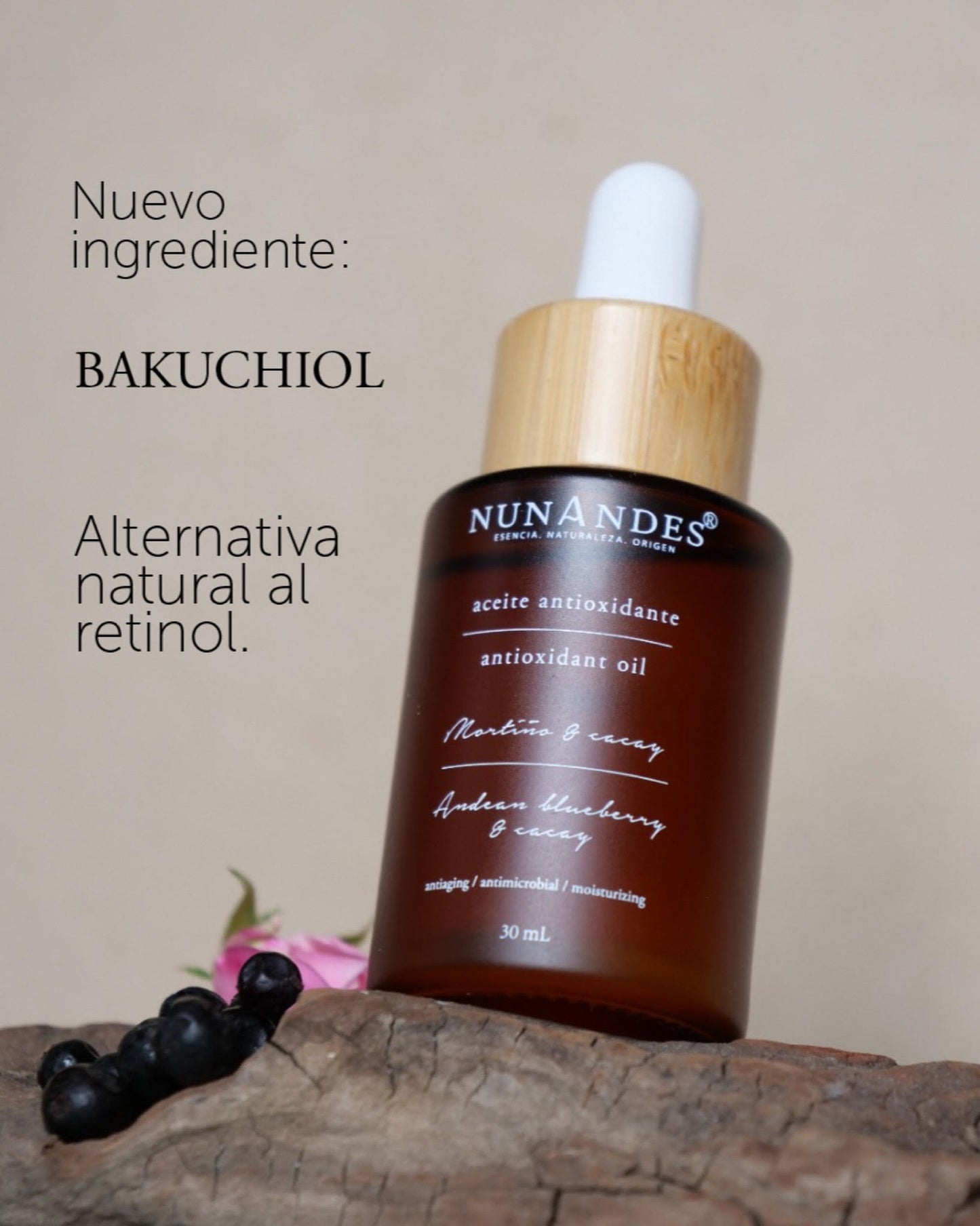 Aceite antioxidante mortiño y cacay