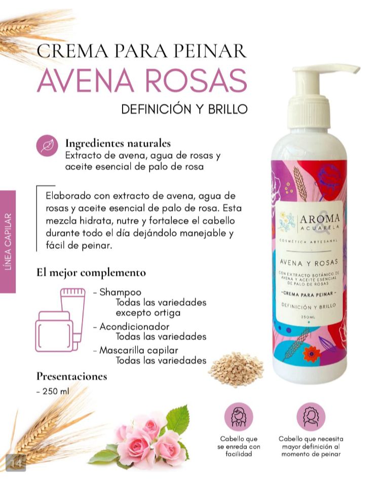 Crema para peinar avena rosas